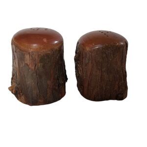 Natural Bark Wood Salt & Pepper Shakers